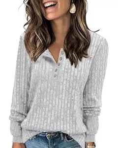 Tanmolo Pullover & Strickmode Tanmolo Damen Leichte Strickpullover Langarm Henley Shirt Herbst lässig Rundhals-Knöpfe Elegant Sweatshirt Tunika Tops