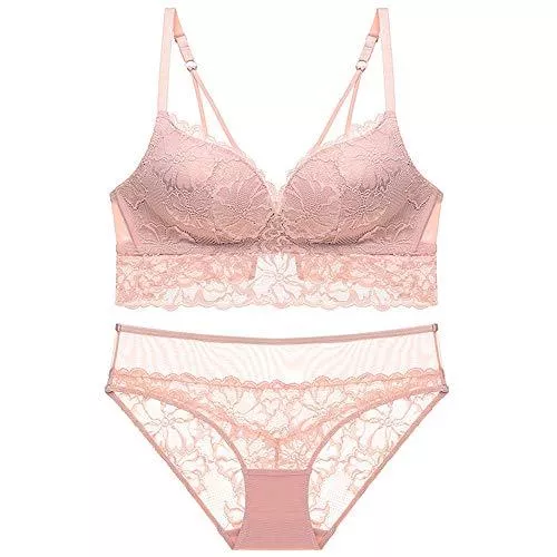 CCFCF Unterwäsche & Dessous CCFCF Damen BH Set Spitze V Push Up Bügel BH Bra und Slip Unterwäsche Lingerie Panty Dessous Sets,Rosa