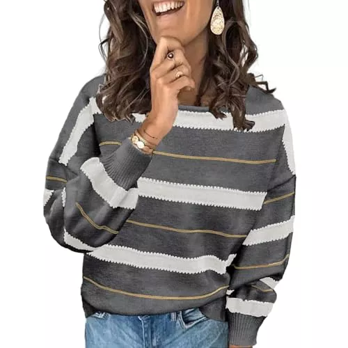 ANCAPELION Pullover & Strickmode ANCAPELION Damen Grobstrick Pullover Casual Stricken Sweater Lange Ärmel Pulli Farbblock Sweatshirt Elegant Jumper Rundhals Lose Oberteile Herbst Winter Outwear für Frauen