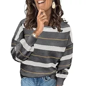 ANCAPELION Pullover & Strickmode ANCAPELION Damen Grobstrick Pullover Casual Stricken Sweater Lange Ärmel Pulli Farbblock Sweatshirt Elegant Jumper Rundhals Lose Oberteile Herbst Winter Outwear für Frauen