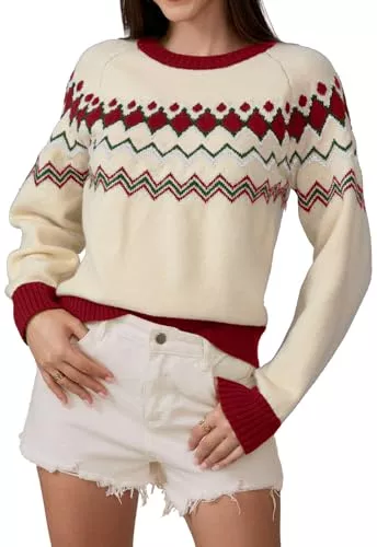 ANCAPELION Pullover & Strickmode ANCAPELION Damen Grobstrick Pullover Casual Stricken Sweater Lange Ärmel Farbblock Sweatshirt Elegant Jumper Rundhals Lose Oberteile Weihnachtspullii Herbst Winter Outwear für Frauen