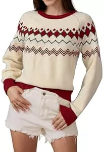 ANCAPELION Pullover & Strickmode ANCAPELION Damen Grobstrick Pullover Casual Stricken Sweater Lange Ärmel Farbblock Sweatshirt Elegant Jumper Rundhals Lose Oberteile Weihnachtspullii Herbst Winter Outwear für Frauen