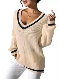Sangdut Pullover & Strickmode Sangdut Damen Pullover Langarm V-Ausschnitt Strickpullover Winter Grobpulli Schick Oberteile