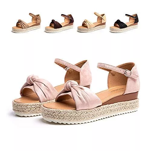 Hitmars Sandalen & Slides Plateau Sandalen Damen Sommer Espadrilles Sandalen Frauen Casual Keilsandalen Mode Peep Toe Strand 5.5CM Schwarz Braun Khaki Größe 35-43