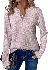 siniluoto Pullover & Strickmode siniluoto Damen Waffelpullover V-Ausschnitt Langarm Leichter Strickpullover Lässig Bequem Atmungsaktiv Basics Oberteil für Business Office Herbst und Winter