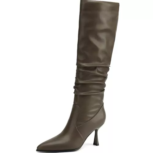 TEAIEUI Stiefel TEAIEUI Womens Knee High Boots Suede Slouchy High Heel Boots for Women Pointed Toe Tall Boots Comfort Pull on Long Boots