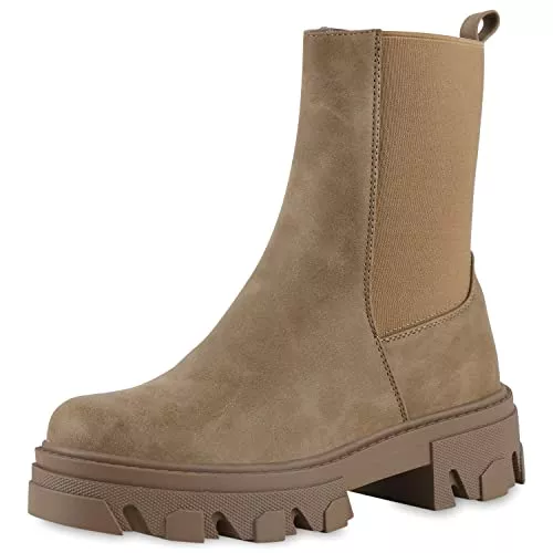 VAN HILL Stiefel VAN HILL Damen Stiefeletten Plateau Boots mit Blockabsatz Lack Kroko