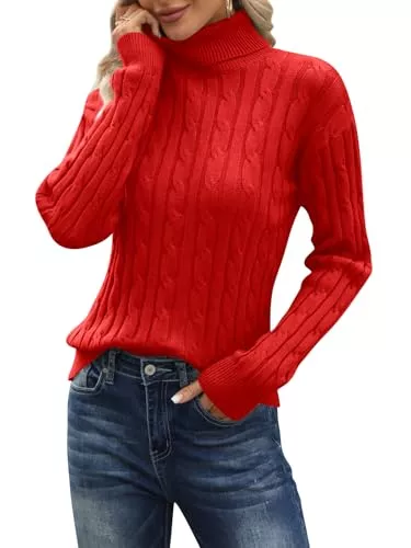 iudam Pullover & Strickmode iudam Damen Pullover mit klassischer Strickpullover Winter Rundhals Cable Knit Elegant Langarm Tops Warm Outwear Pulli Oberteile