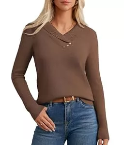 GRACE KARIN Pullover & Strickmode GRACE KARIN Damen Strickpullover Casual Langarm Loose Fit Sweatshirt Elegant V-Ausschnitt Pullover