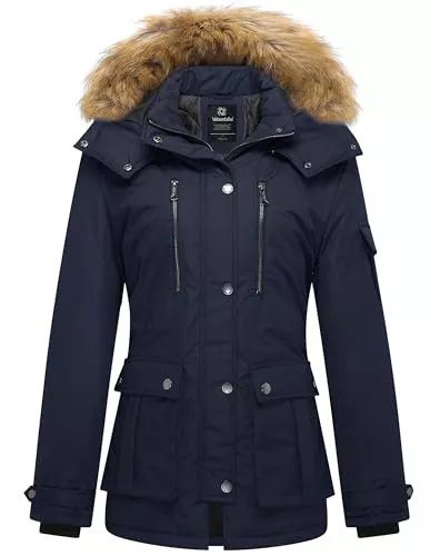 Wantdo Jacken Wantdo Damen Winter Baumwolle Gepolsterter Mäntel Warme Winddichte Outdoor Jacke Klassische Mittellange Parka Kunstpelz Kapuzen Mäntel