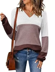 Zeagoo Pullover & Strickmode Zeagoo Pullover Damen V Ausschnitt Dünne Strickpullover Langarm Einfarbige Ribbed Knit Sweater Herbst Winter Pulli Elegant Sweatshirt S-XXL