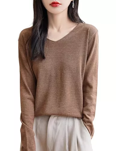 Chanyarn Pullover & Strickmode Chanyarn 100% Merino Wolle Shirt Damen Basisschicht V-Ausschnitt Langarm für Reisen Wandern T-Shirt Unterwäsche Oberteil