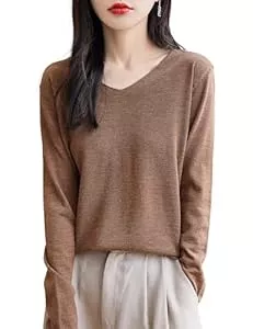 Chanyarn Pullover & Strickmode Chanyarn 100% Merino Wolle Shirt Damen Basisschicht V-Ausschnitt Langarm für Reisen Wandern T-Shirt Unterwäsche Oberteil
