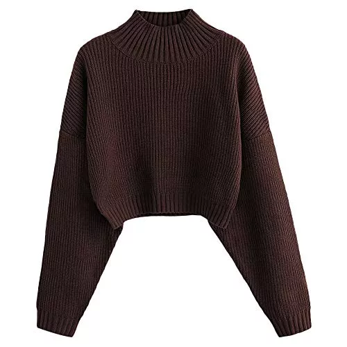 ZAFUL Pullover & Strickmode ZAFUL Elegant Strickpullover Cropped Rollkragen Pullover Damen Langarm Drop Shoulder Kurzer Pulli Jumper Sweater Oberteile mit Rippstruktur für Herbst Winter