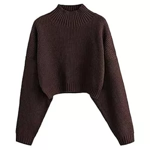 ZAFUL Pullover & Strickmode ZAFUL Elegant Strickpullover Cropped Rollkragen Pullover Damen Langarm Drop Shoulder Kurzer Pulli Jumper Sweater Oberteile mit Rippstruktur für Herbst Winter