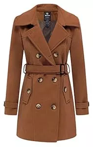 Wantdo Mäntel Wantdo Damen Winterdicke Jacken Warme Winddicht Jacke Wollmischung Erbsenmäntel Zweireihige Mittellange Mäntel Slim Fit Cabanjacke mit Schulterklappen