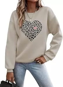 YUTILA Pullover & Strickmode YUTILA Damen Sweatshirt mit Print – Rundhals Pullover mit Herzmotiv Und Briefdruck– 70% Baumwolle Bequem & Stylisch, Verschiedene Muster