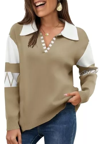 ANCAPELION Pullover & Strickmode ANCAPELION Damen Strick Pullover Casual Stricken Sweater Lange Ärmel Pulli Patchwork Sweatshirt Elegante Jumper Reverspullover Lockere Tops Herbst und Winter Outwear für Frauen