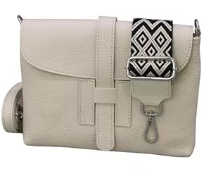 Brise Art Taschen & Rucksäcke Brise Art Umhängetasche Damen Echtes Leder EVA Handgemachte Handtasche Kleine Schlanke Tasche 3 Fächer Crossbody Bag mit Ledergurt + Breiten Gemusterten Riemen Made in Italy