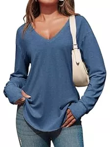 Fisoew Pullover & Strickmode Fisoew Damen Langarmshirt Tiefer V-Ausschnitt Langarm Longshirt Oversized Shirts Lang Tunika Oberteile mit Daumenloch