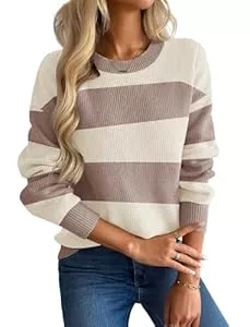 Zeagoo Pullover & Strickmode Zeagoo Pullover Damen Elegant Herbst Winter Grobstrickpullover Rundhals Langarm Warm Pulli Einfarbig Colorblock Sweater S-XXL