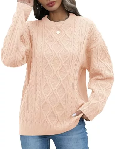 PASUDA Pullover & Strickmode PASUDA Pullover Damen Winter Casual Rundhals Strickpullover Elegant Weicher Warmer Knitted Sweater Jumper Lose Grobstrick Pulli Langarm Sweatshirt Oberteile