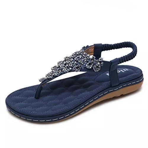 Ulogu Sandalen & Slides Sandalen Damen Sommer Flip Flops Bohemian Flach Zehentrenner mit Strass Größe 36-42