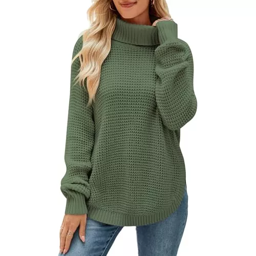 QIANSIQIANBO Pullover & Strickmode QIANSIQIANBO Pullover Damen Rollkragenpullover Elegant Herbst Waffelstrickpullover Grobstrick Lässiges Langarm Seitenschlitz Pullover Oberteile