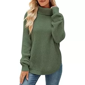QIANSIQIANBO Pullover & Strickmode QIANSIQIANBO Pullover Damen Rollkragenpullover Elegant Herbst Waffelstrickpullover Grobstrick Lässiges Langarm Seitenschlitz Pullover Oberteile