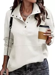 DUOEASE Pullover & Strickmode DUOEASE Pullover Damen mit Taschen Einfarbig Casual Sweatshirt Damen Stehkragen mit Knöpfen Langarm Oberteile
