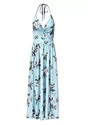 YMING Freizeit YMING Damen Neckholder-Kleid mit tiefem V-Ausschnitt Sexy Elegant Kleid mit Blumendruck Summer Split Berufung Beach Long Dress