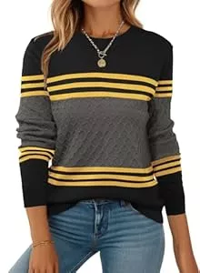 Zeagoo Pullover & Strickmode ZEAGOO Pullover Damen Strickpullover Langarm Rundhals Strickpulli Colorblock Elegant Pulli Gestreift Oberteile Herbst Winter S-XXL
