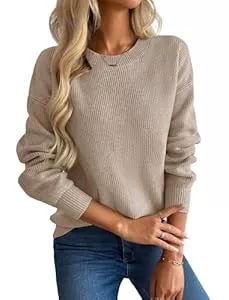 Zeagoo Pullover & Strickmode Zeagoo Pullover Damen Elegant Herbst Winter Grobstrickpullover Rundhals Langarm Warm Pulli Einfarbig Colorblock Sweater S-XXL