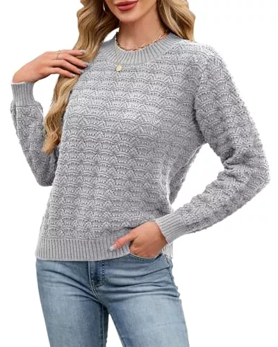 Quatrefox Pullover & Strickmode Quatrefox Pullover Damen Winter Pulli Rundhals Langarm Leicht Strickpullover Casual Herbst Winterpullover Wellenmuster Grobstrickpullover Oberteile Elegant Strickwaren