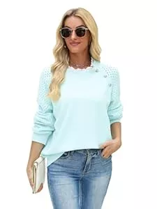 Quatrefox Pullover & Strickmode Quatrefox Pullover Damen Winter Strickpullover Herbst Winterpullover Langarm Strickwaren Patchwork Spitze Pulli Elegant Rundhals Dünn Oberteile mit Knopf