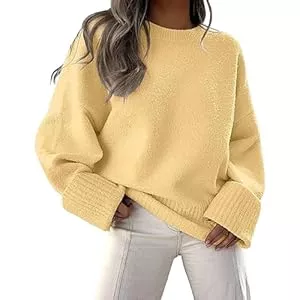 Generic Pullover & Strickmode Damen Grobstrickpullover Herbst Winter Einfarbig Lässig Übergroß Rundhals Langarm Warm Flauschig Strickpullover