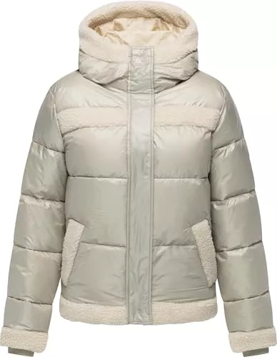 Ragwear Jacken Ragwear Damen warme Materialmix-Winterjacke oversized Pufferjacke mit Teddy-Kunstfell-Details und glänzendem Obermaterial Editah Shiny YOUMODO XS-XXL