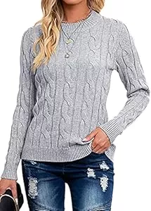 Breampot Pullover & Strickmode Breampot Pullover Damen Casual Strickpullover Winter Rundhals Langarm Pulli Warm Outwear Sweater Oberteile Mit Zopfmuster