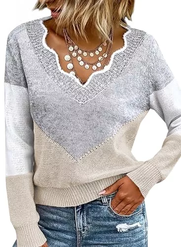 Ranphee Pullover & Strickmode Ranphee Patchwork Pullover Damen Herbst Elegant 2025 Strick Kuschelpullover Pulli Strickpullover
