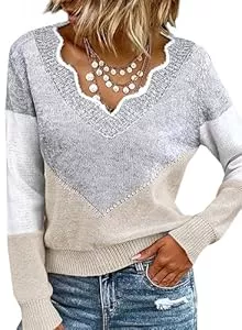 Ranphee  Ranphee Patchwork Pullover Damen Herbst Elegant 2025 Strick Kuschelpullover Pulli Strickpullover