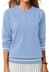 DEARCASE  DEARCASE Damen Pullover Lange Ärmel T-Shirt Casual Crewneck Slim Fit Niedlich Rippstrick Kontrastfarbene Bluse Oberteile Strickpullover für Damen