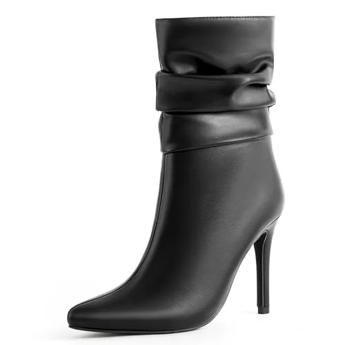 SICARE Stiefel SICARE Stiletto Heel Slouch Boot Pointed Toe Mid Calf Heeled Boots for Women Side Zipper Sexy Fashion Ankle Booties Waterproof Fall Winter Dressy Shoes for Work, Party and Prom