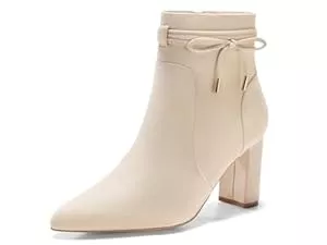 Coutgo Stiefel Coutgo Womens Pointed Toe Ankle Boots Chunky Block Heel Tie Knot Side Zipper Dressy Booties