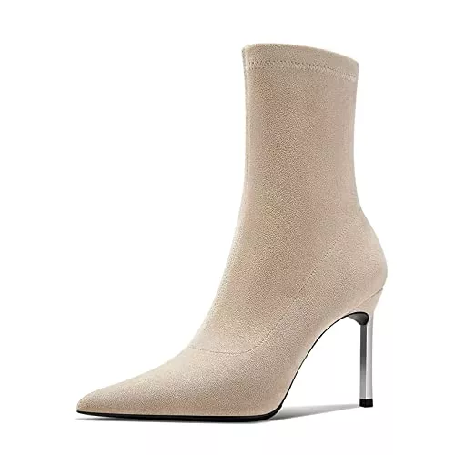 Castamere Stiefel Castamere Damen Stiletto Hoher High Absatz Heel Geschlossene Spitze Zehenkappe Slip-on Stiefeletten Büroschuhe Party Clear Cute Klassisch Stiefel