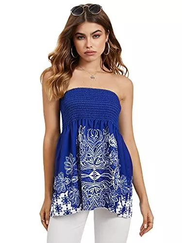 YOINS Ärmellose Blusen YOINS Sexy Oberteil Damen Bandeau top schulterfrei Oberteil Off Shoulder Sommer Blumen Sexy Top für Damen Gefaltete Tank Tops Schlauchshirt