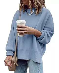 Saodimallsu Pullover & Strickmode Saodimallsu Damen Oversized Langarm Pullover Gerippter Rundhals Sweater Seitenschlitz Strickpullover für Herbst und Winter