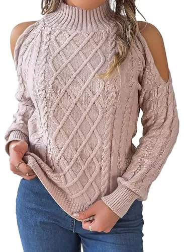 FEOYA Pullover & Strickmode FEOYA Schulterfrei Strickpullover Damen Kalte Schulter Pullover Slim Fit Grobstrick Sweater Frühling Herbst Winter Elegant Langarm Tops