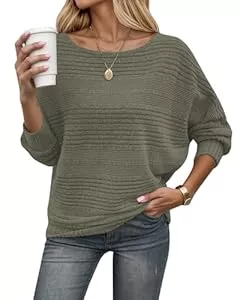 WNEEDU Pullover & Strickmode WNEEDU Pullover Damen Winter Elegant Dünne Fledermausärmel Strickpullover Langarm Geripptes Pulli Sweater Sweatshirt Langarmshirt