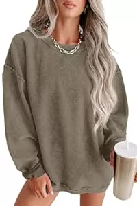 QIXING Pullover & Strickmode QIXING Damen Sweatshirt Oversize Pullover Rundhals Baumwollpullover Langarm Cordpullover Tops Herbst Mode Outfits 2025