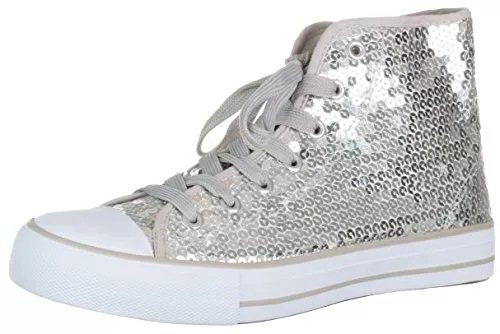 Brandsseller Sneaker & Sportschuhe Brandsseller Damen Glitzer Sneaker Pailletten Halbhoch Damenschnürer Damenboots